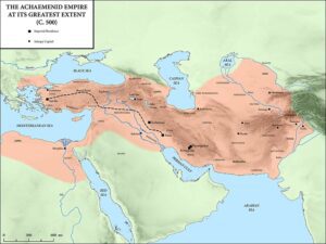 Achaemenid Persian Empire at its greatest extent, showing the Royal Road.
