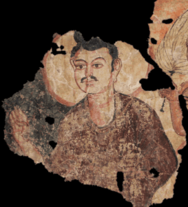 Fragment of a wall painting depicting Buddha from a stupa in Miran along the Silk Road (200AD - 400AD)