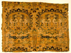 A lion motif on Sogdian polychrome silk, 8th century, most likely from Bukhara