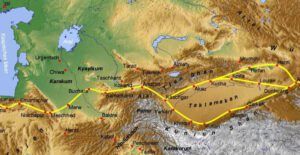 Central Asia during Roman times, with the first Silk Road